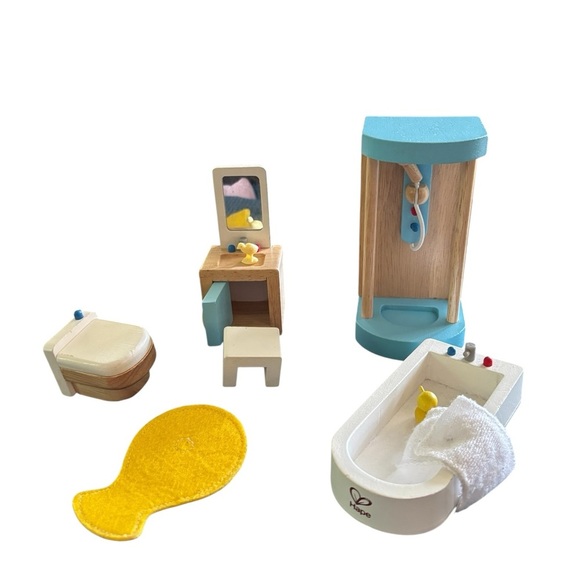 Hape Holding AG 10Pc Swiss Made Miniature Doll Wood Bathroom Furniture Access - Picture 3 of 6